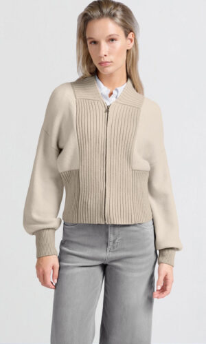 YAYA Knitted Bomber Jacket with zipper and ribbed details