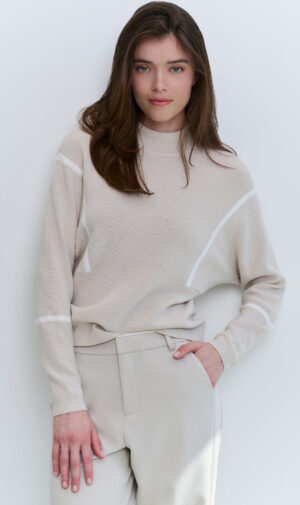 YAYA Sweater with high neck and subtle stripe details