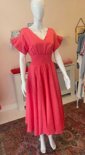 Molly Bracken V Neck Flared Pink Dress