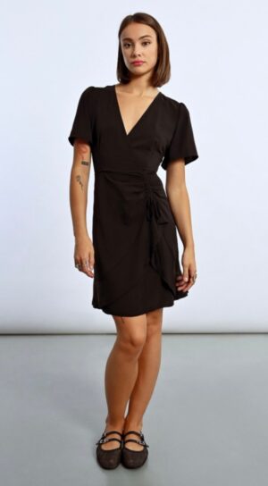 Molly Bracken Faux Wrap Dress - Black - Image 4