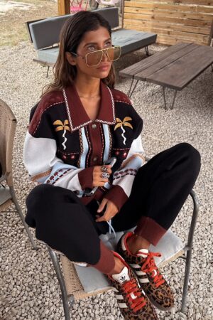 Geometric Knit Cardigan with Embroidery Detail - Never Fully Dressed