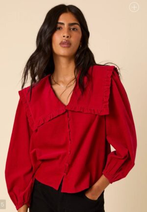 Red Cord Ruffle Collar Blouse