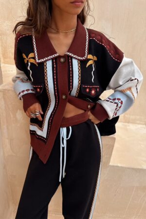 Geometric Knit Cardigan with Embroidery Detail - Never Fully Dressed - Image 2
