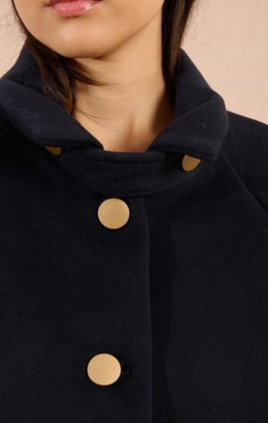 Molly Bracken Straight Felt Coat with Large Buttons - Navy - Image 2