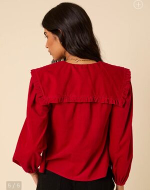 Red Cord Ruffle Collar Blouse - Image 2