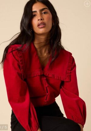 Red Cord Ruffle Collar Blouse - Image 3