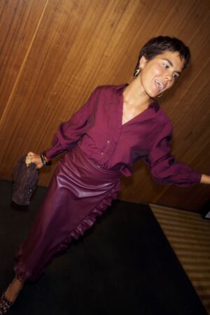 Never Fully Dressed - Wine Ruffle Miley Shirt