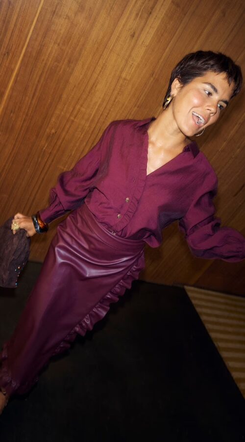 Never Fully Dressed - Wine Ruffle Miley Shirt