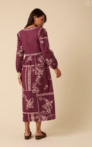 Purple Paisley Embroidered Quilted Monroe Midi Dress - Image 2