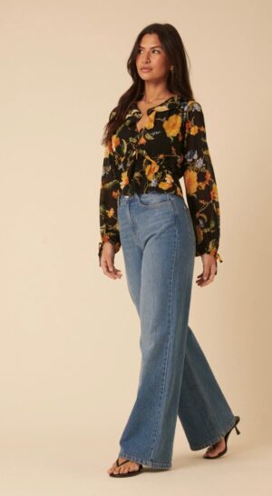 Black Floral Ruffle Top - Image 2