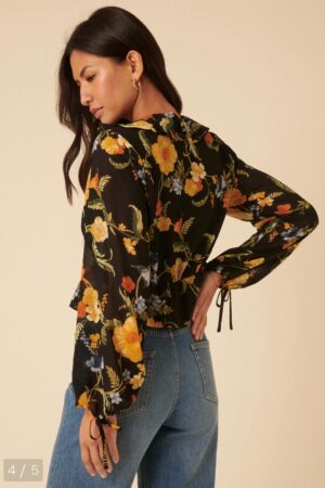 Black Floral Ruffle Top - Image 3
