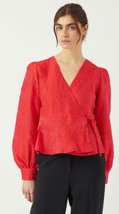 YAS Jorin Long Sleeve Wrap Top Red