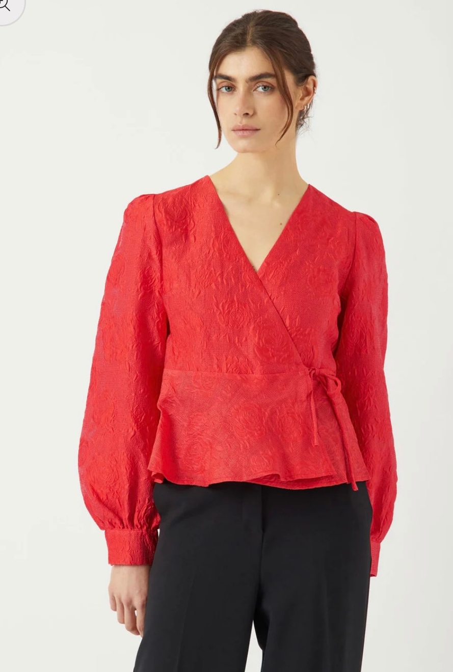 YAS Jorin Long Sleeve Wrap Top Red