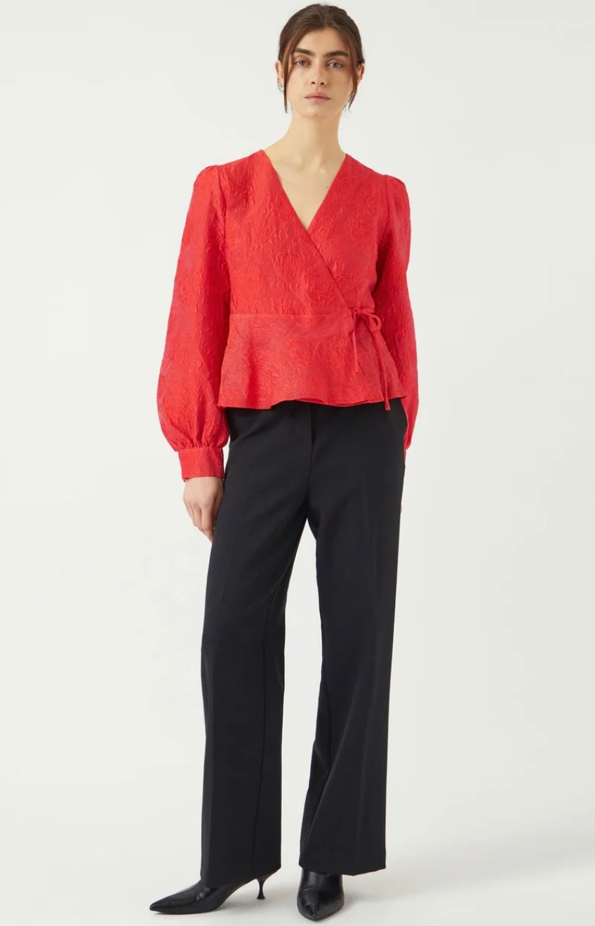 YAS Jorin Long Sleeve Wrap Top Red - Image 3