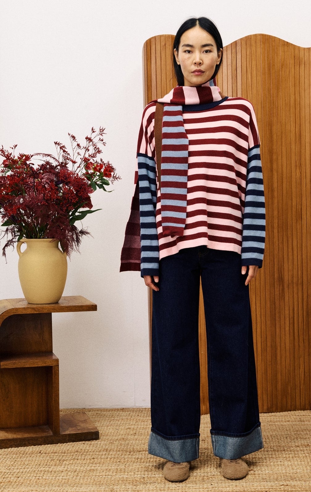 FRNCH Persan Pink Sweater Scarf Set