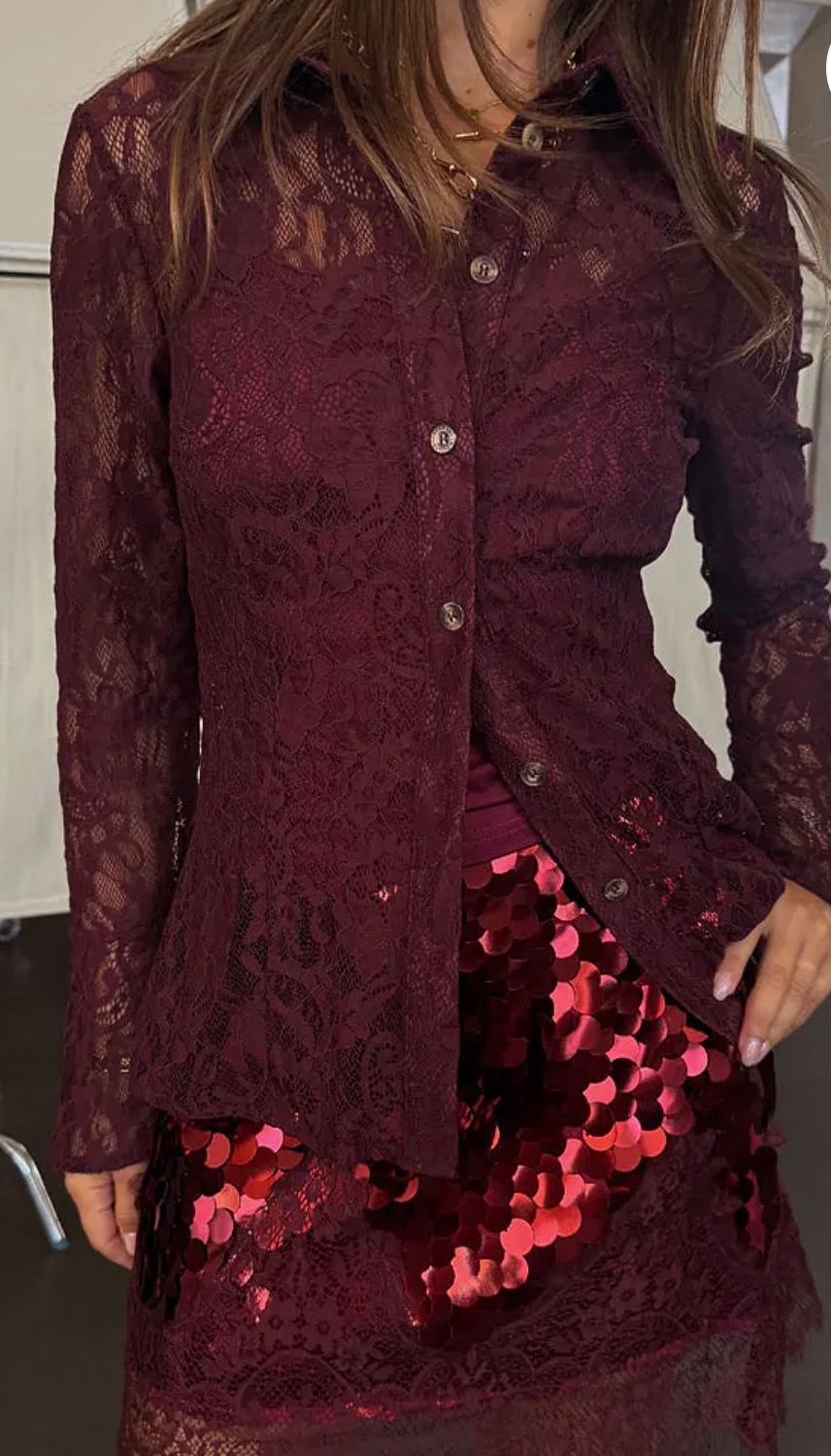 Never Fully Dressed Burgundy Lace Shirt - Image 2