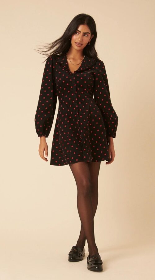 Nobody's Child Black Cord Polka Dot Emma Dress
