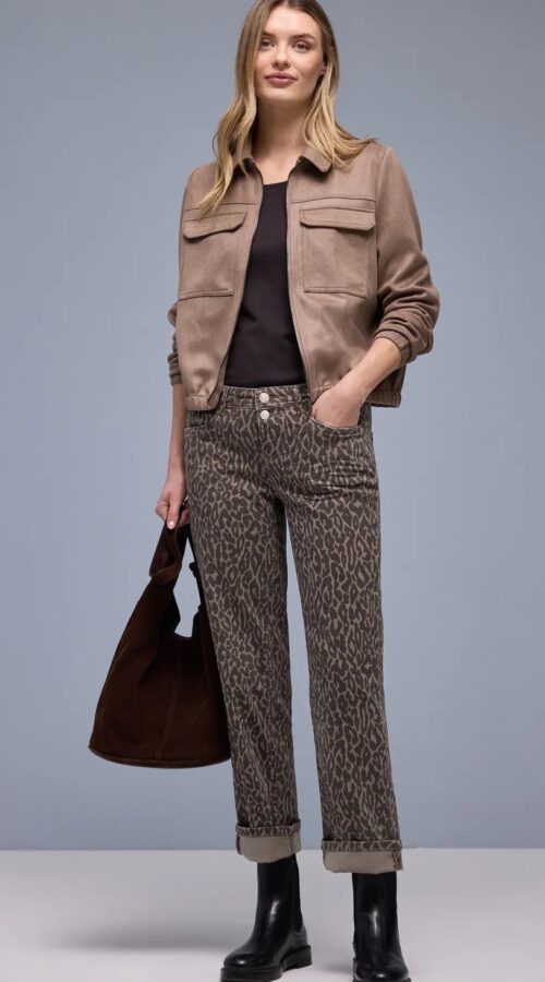 Street One Straight Leg Leo Print Washed Jean