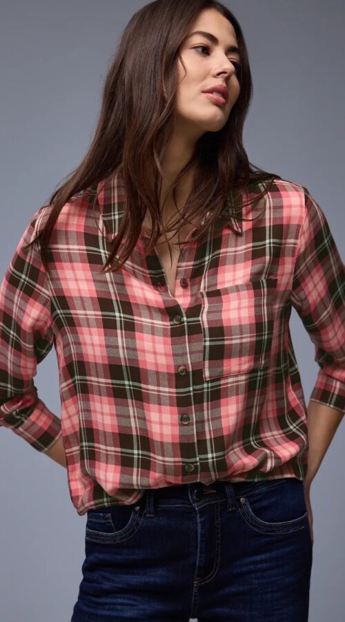 Street One Checkered Shirt Blouse - Coral
