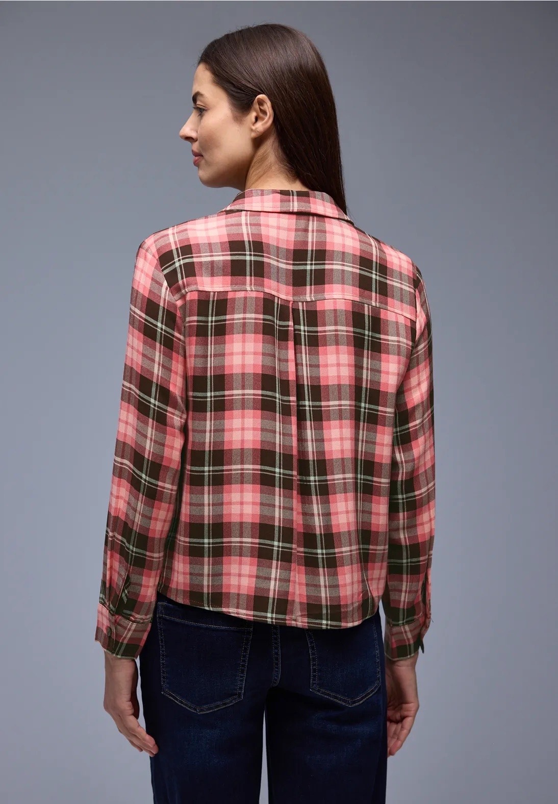 Street One Checkered Shirt Blouse - Coral - Image 3