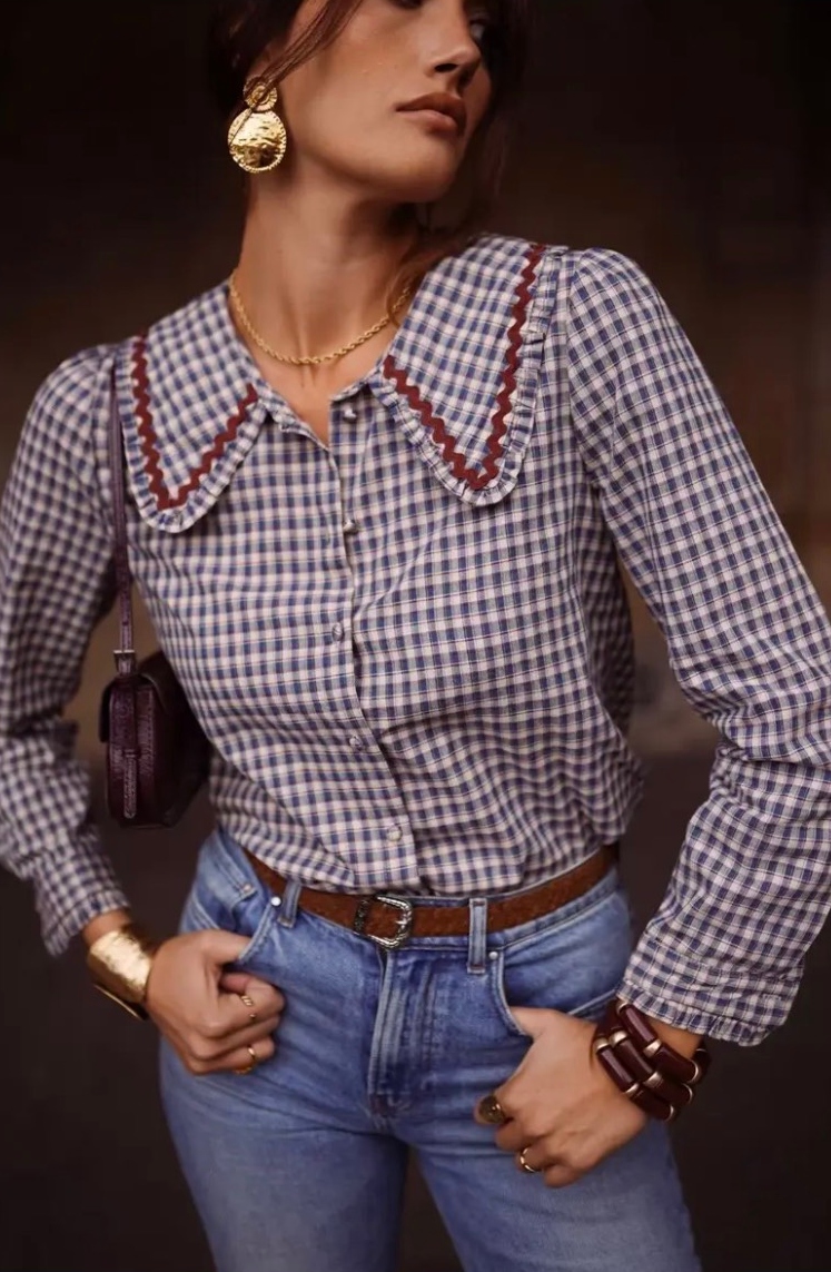 Vintage Gingham Check Blouse