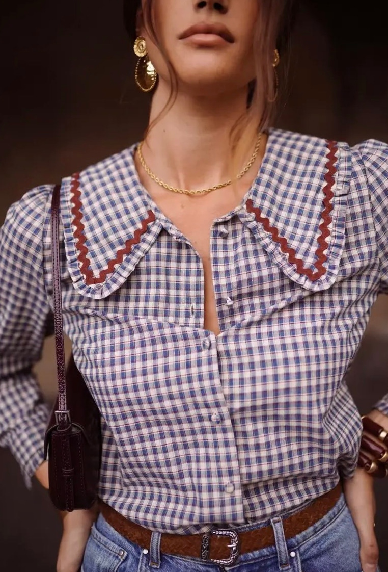 Vintage Gingham Check Blouse - Image 2