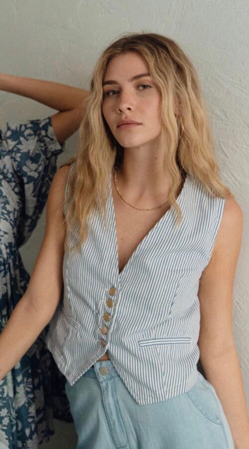 Molly Bracken Denim Striped Waistcoat