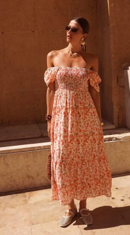 Isla Dress Floral Bardot Maxi Dress