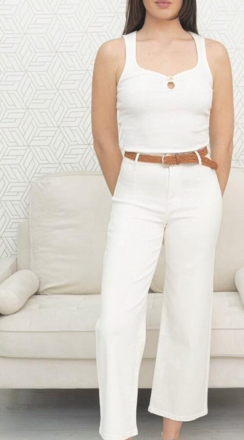 Cropped White Cotton Jean