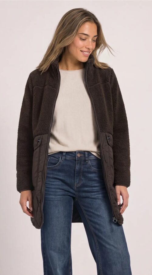 Street One Teddy Coat with Quilted Section - Brown