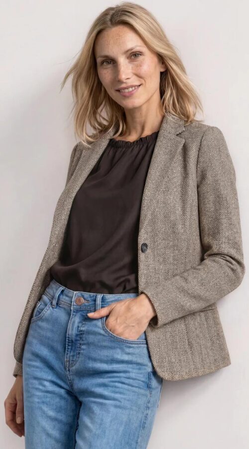 Street One Herringbone Blazer - saddle brown