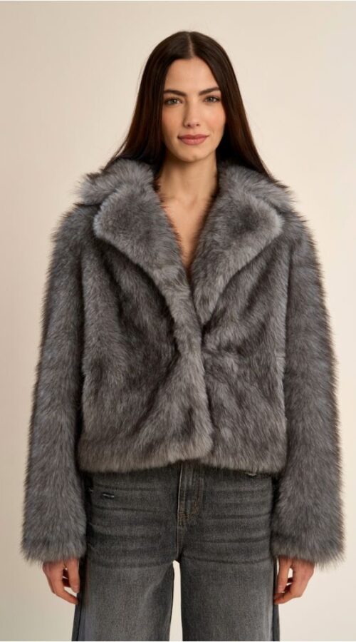 MollyBracken Faux Fur Jacket Dark Grey